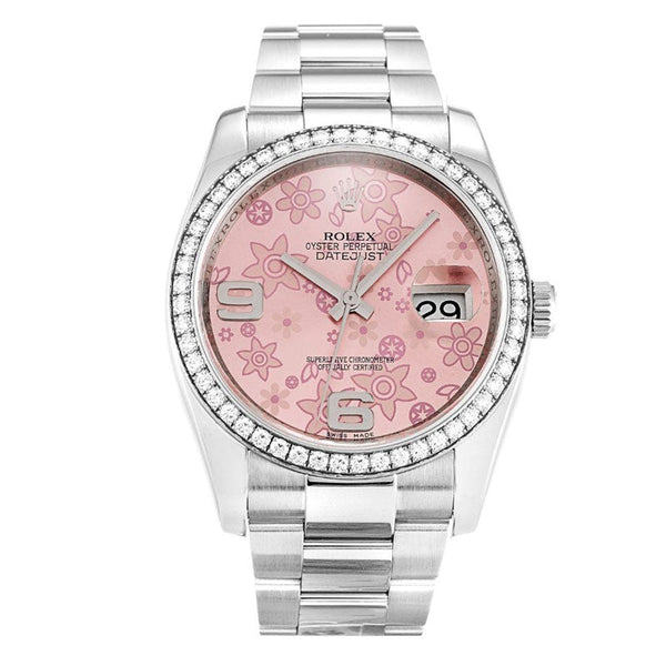 Rolex Datejust, rosafarbenes Zifferblatt mit Blumenmuster, 116244, für Damen, 36 mm 