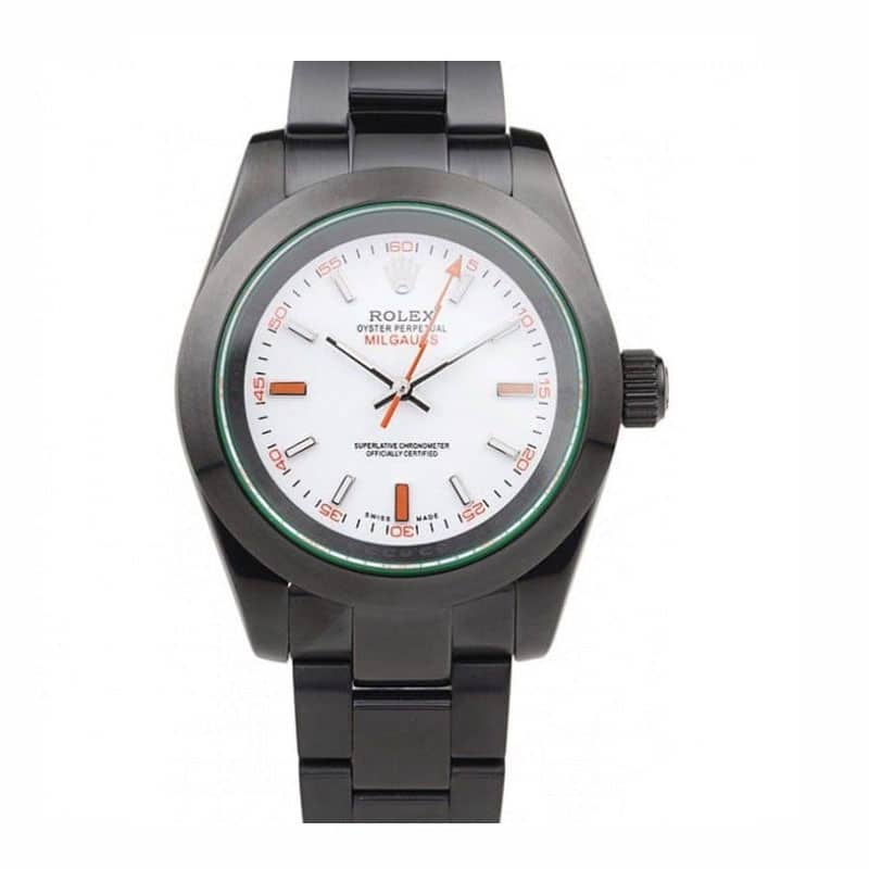 Montre Rolex Milgauss Pro-Hunter pour homme avec cadran blanc et saphir teinté vert PR116610 40 mm 