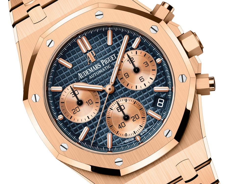 AUDEMARS PIGUET Chronograph, 41 mm, Rotgold, blaues Zifferblatt 