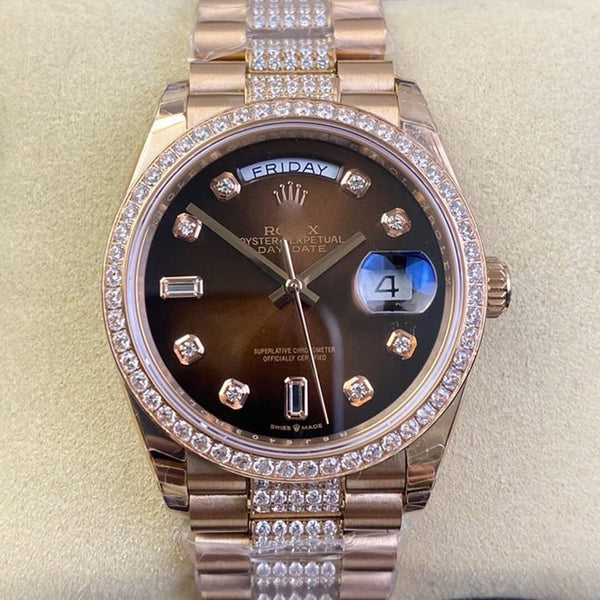 DAY DATE M128345RBR-0041 EW FACTORY BROWN DIAMOND BEZEL