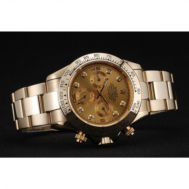 Rolex Cosmograph Daytona, braunes Zifferblatt, Diamantziffern, goldenes Gehäuse und Armband 1454245 