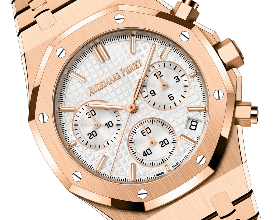 AUDEMARS PIGUET Chronograph, 41 mm, Roségold, silberfarbenes Zifferblatt