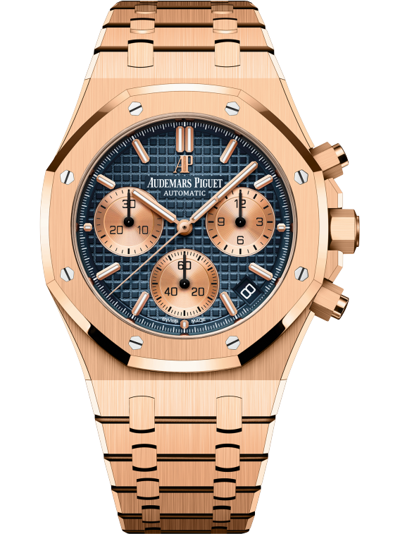 AUDEMARS PIGUET Chronograph, 41 mm, Rotgold, blaues Zifferblatt 