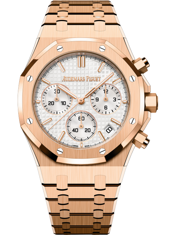 AUDEMARS PIGUET Chronograph, 41 mm, Roségold, silberfarbenes Zifferblatt