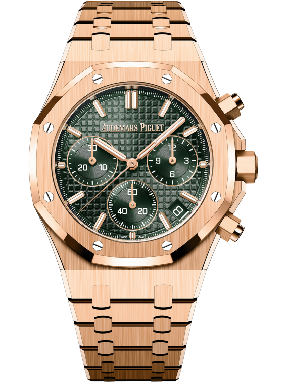 AUDEMARS PIGUET Chronograph, 41 mm, Rotgold, Khakigrünes Zifferblatt