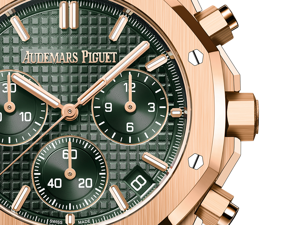 AUDEMARS PIGUET Chronograph, 41 mm, Rotgold, Khakigrünes Zifferblatt