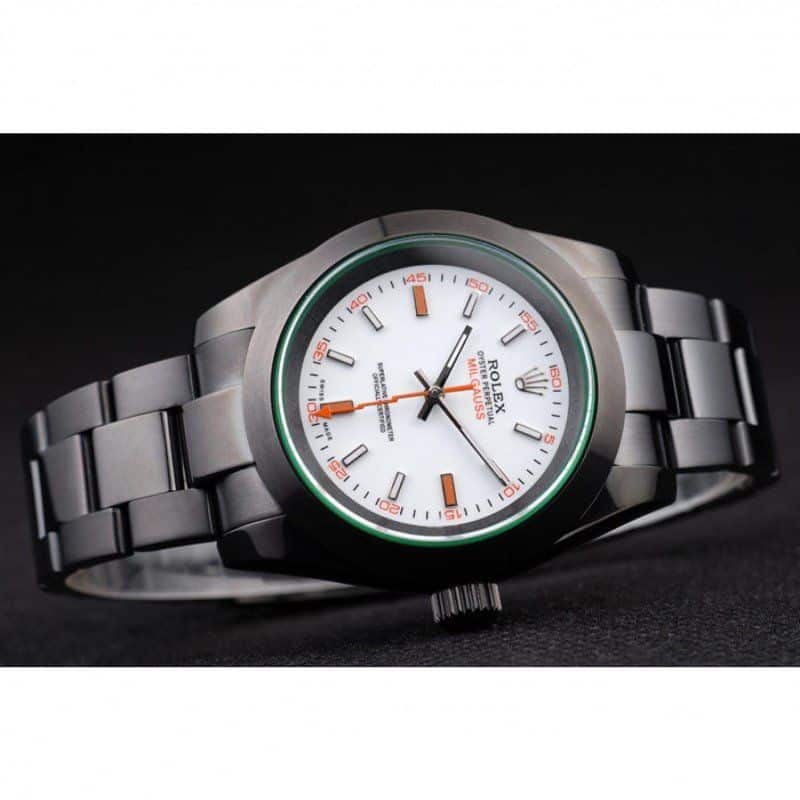 Montre Rolex Milgauss Pro-Hunter pour homme avec cadran blanc et saphir teinté vert PR116610 40 mm 