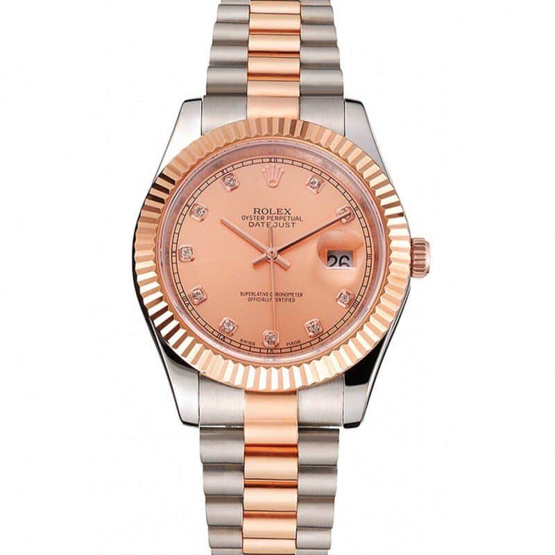 Rolex Datejust Cadran et lunette en or rose Boîtier en acier inoxydable Bracelet bicolore 