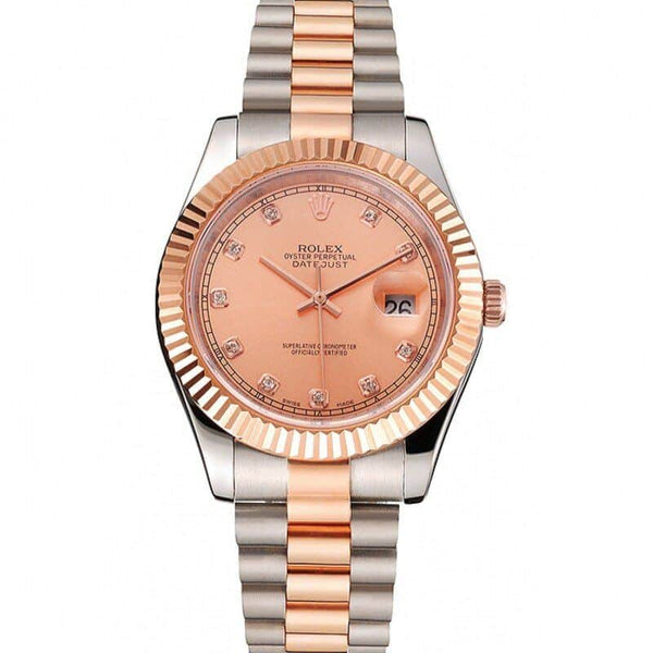 Rolex Datejust, Zifferblatt und Lünette aus Roségold, Gehäuse aus Edelstahl, zweifarbiges Armband 