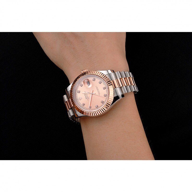 Rolex Datejust Cadran et lunette en or rose Boîtier en acier inoxydable Bracelet bicolore 