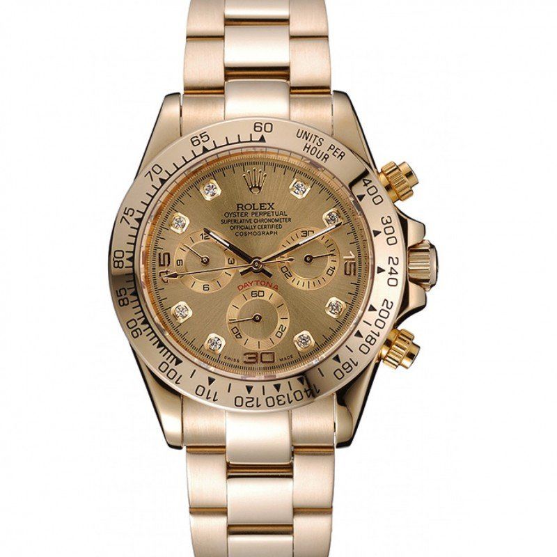 Rolex Cosmograph Daytona, braunes Zifferblatt, Diamantziffern, goldenes Gehäuse und Armband 1454245 