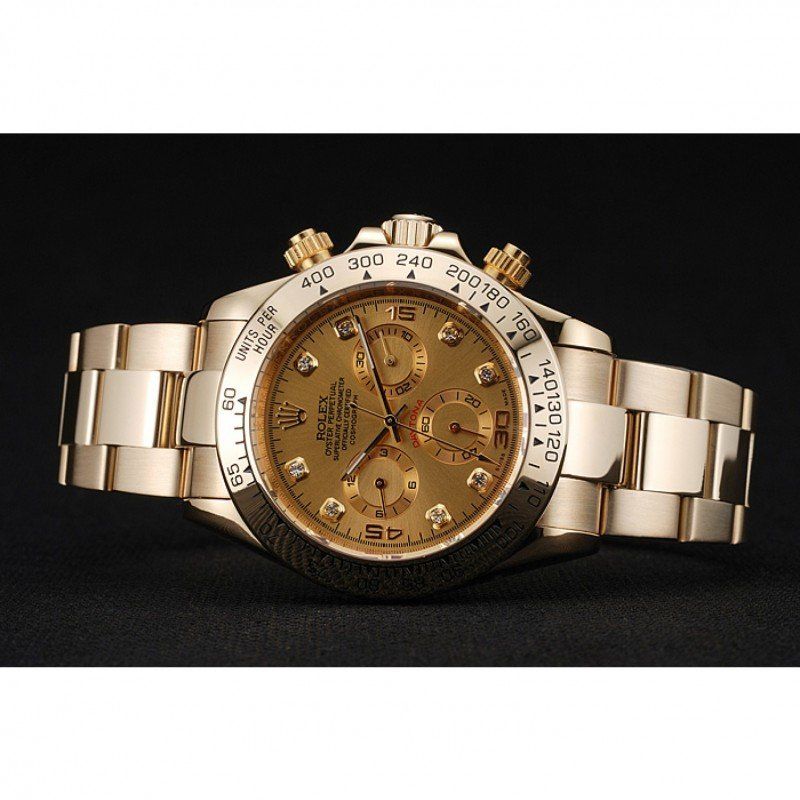 Rolex Cosmograph Daytona, braunes Zifferblatt, Diamantziffern, goldenes Gehäuse und Armband 1454245 