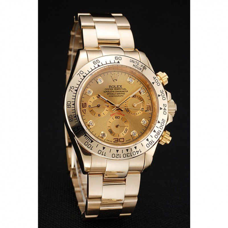 Rolex Cosmograph Daytona, braunes Zifferblatt, Diamantziffern, goldenes Gehäuse und Armband 1454245 